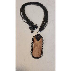 Jay Feinberg 6 Strand Metal and Suede Pendant Necklace 30" Chain 3" pendant